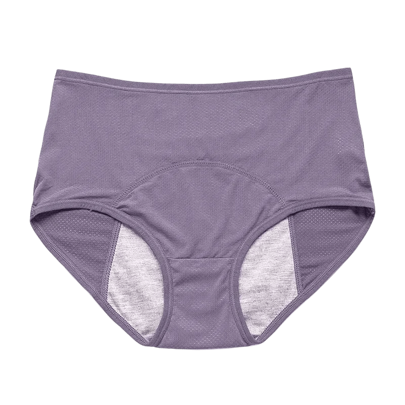 Purple leakproof women's brief underwear with high waist and soft inner lining